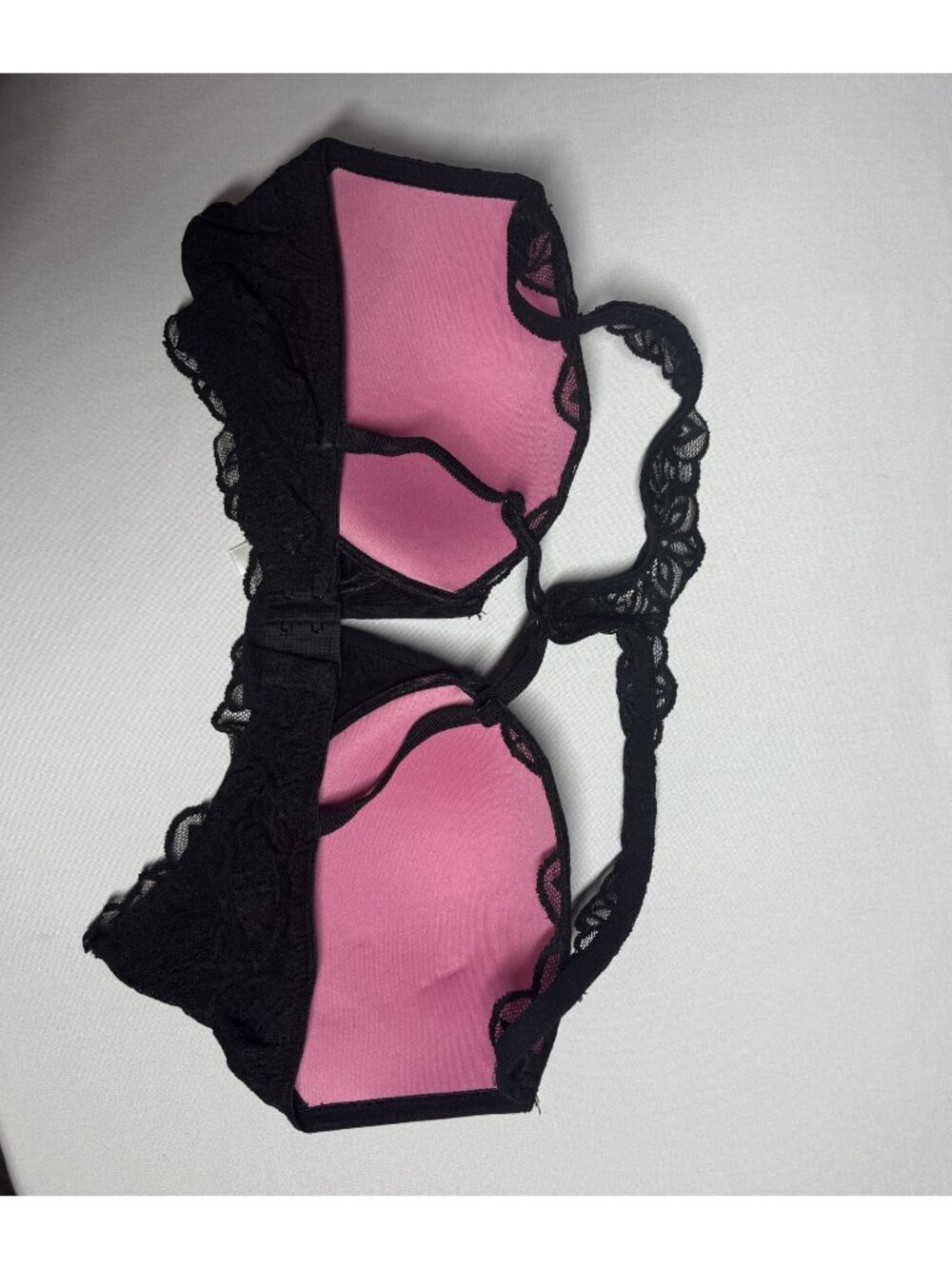 Victoria's Secret PINK Date Push Up Plunge Black Lace Bra Size L - Picture 5 of 13